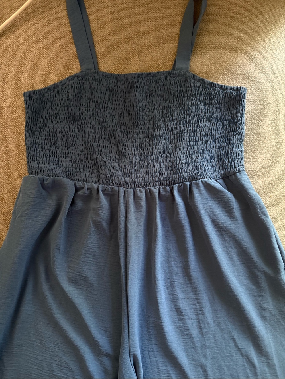 Women’s Blue Wide-Leg Jumpsuit with Smocked Bodice - Picture 3 of 3